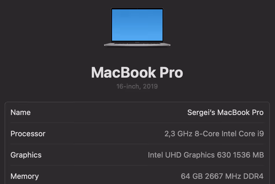 Параметры MacBook Pro